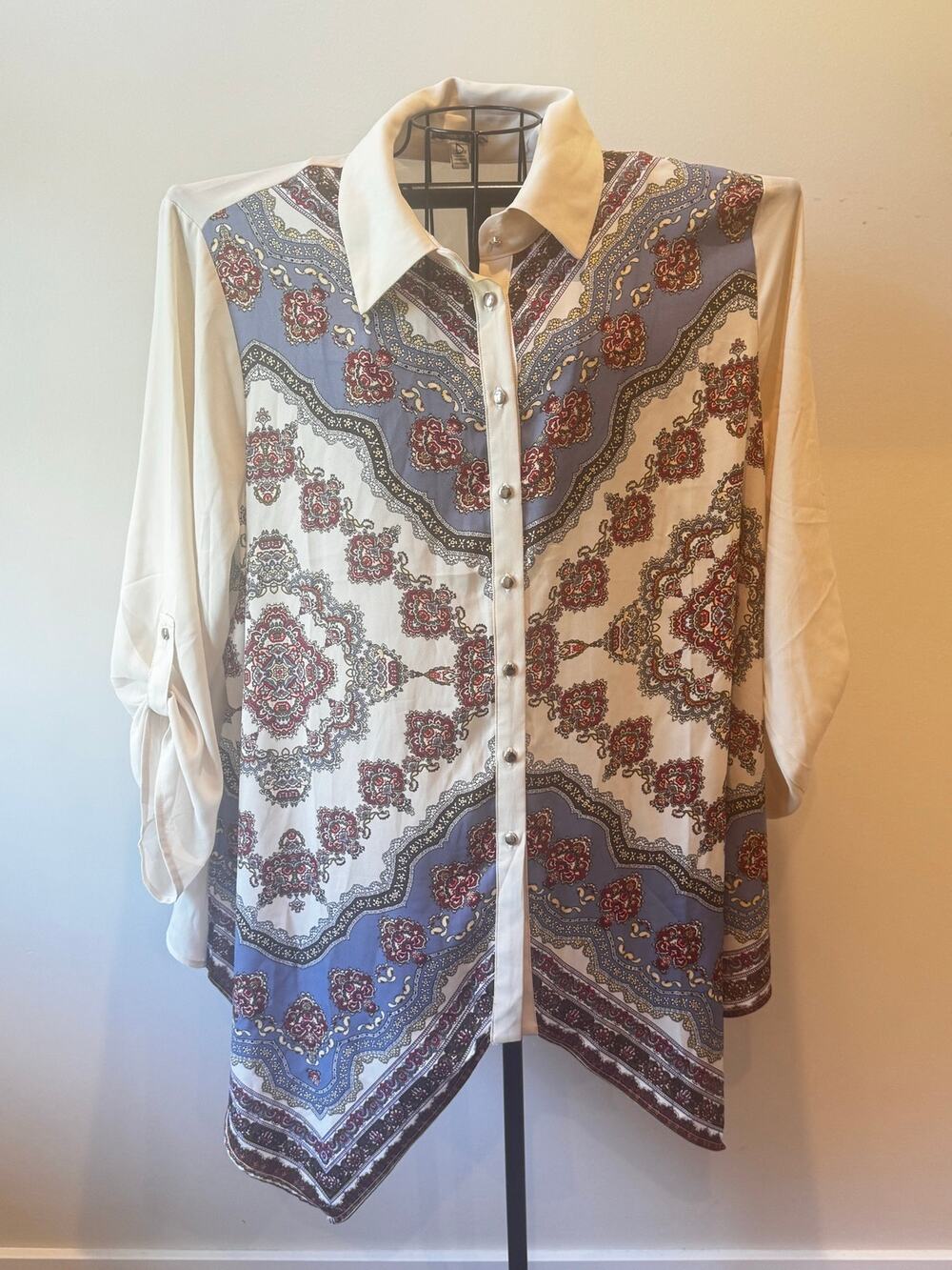 Cato Scarf Print Tunic Blouse 22 24W Plus Size Asymmetrical Hem